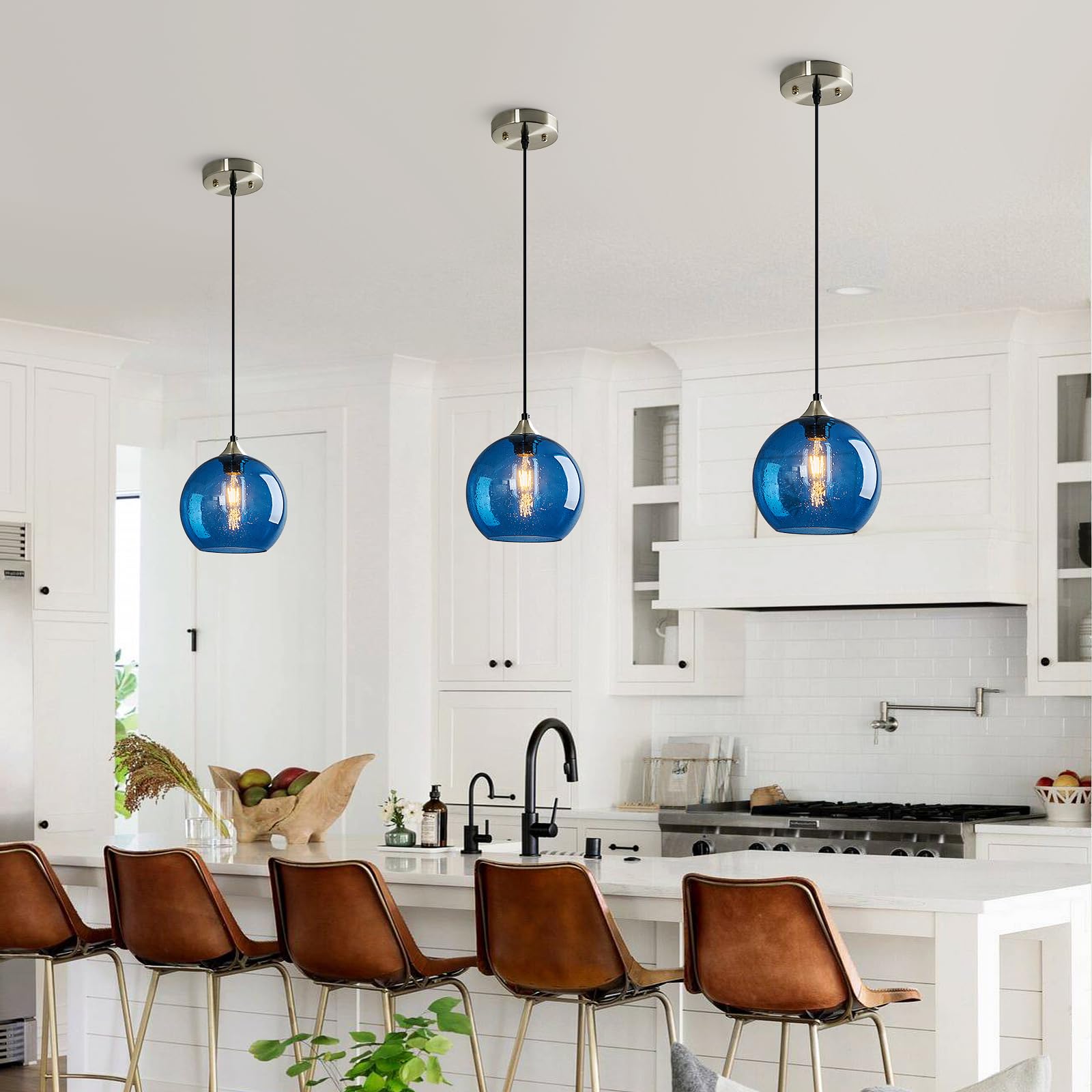 LBSQJ Blue Glass Pendant Lights Kitchen Island Lighting Globe